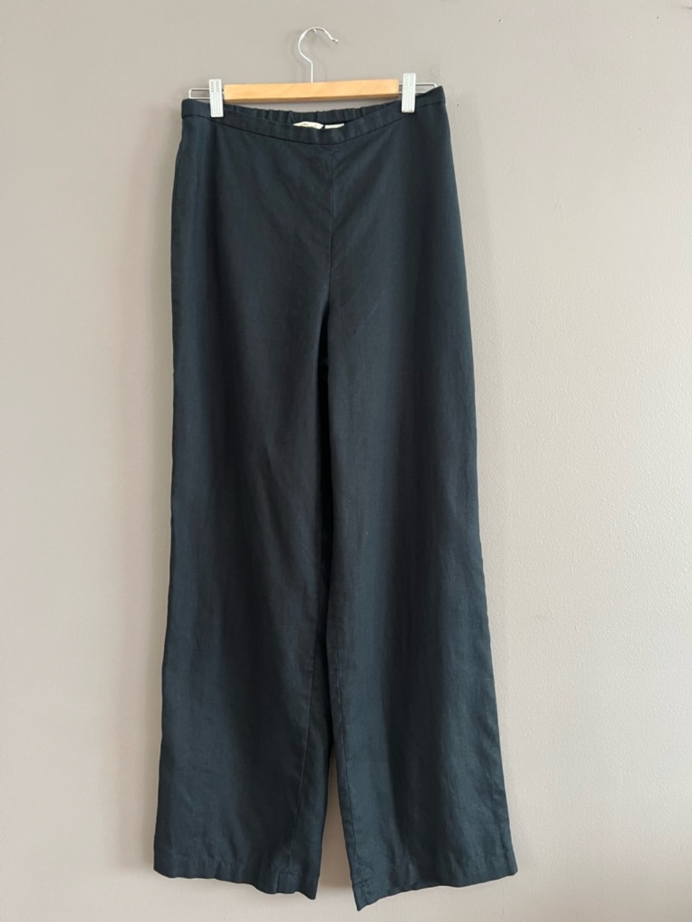 Eddie Bauer Linen Pants Womens 10 Black Side Zip Button Elastic Waist Hight Rise